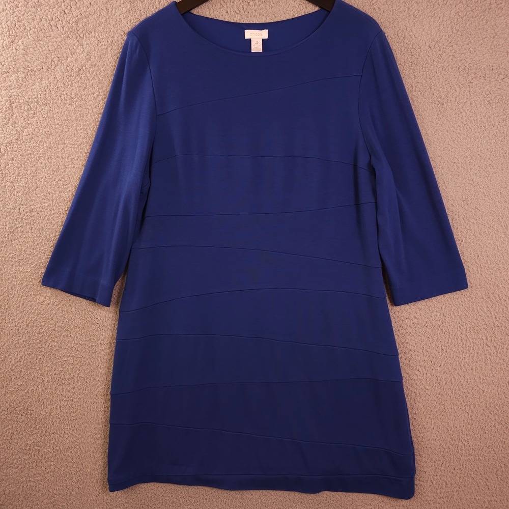 Chicos Dress Womens 3 US XL 16 Blue Seamed 3/4 Sleeve Lined Careerโ Heavyweight